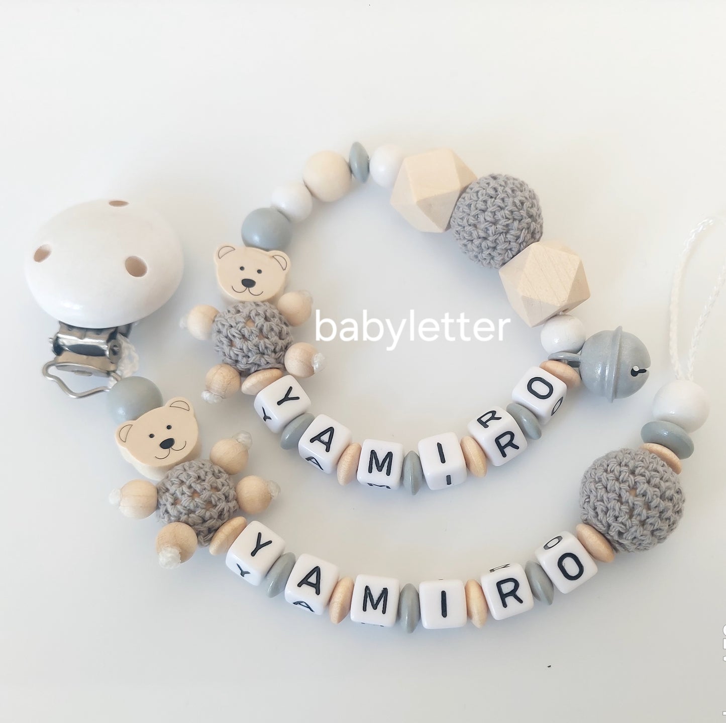 Personalisierte Bär Schnullerkette mit Namen – Optional im Set