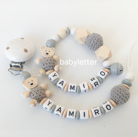 Personalisierte Bär Schnullerkette mit Namen – Optional im Set